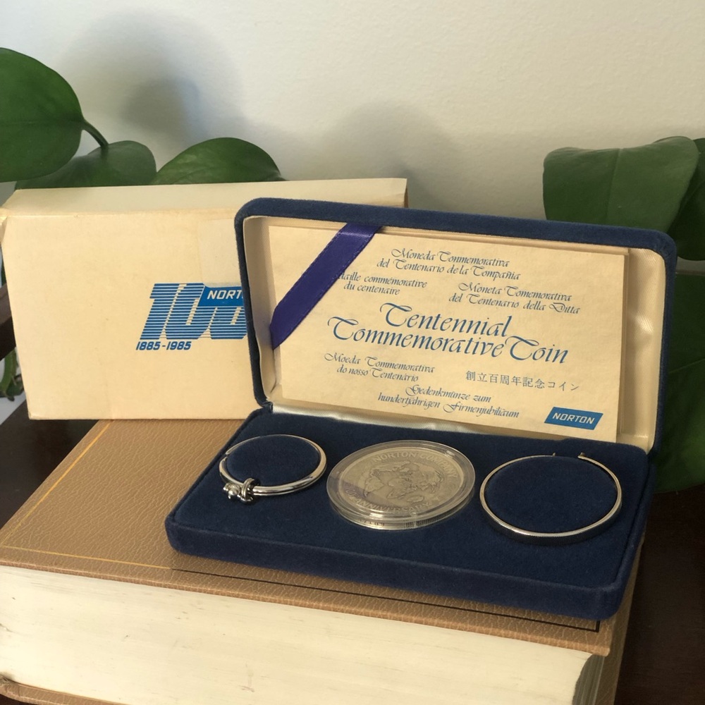 Vintage 1985 Norton Company 100th Anniversary Commemorative Keychain Set